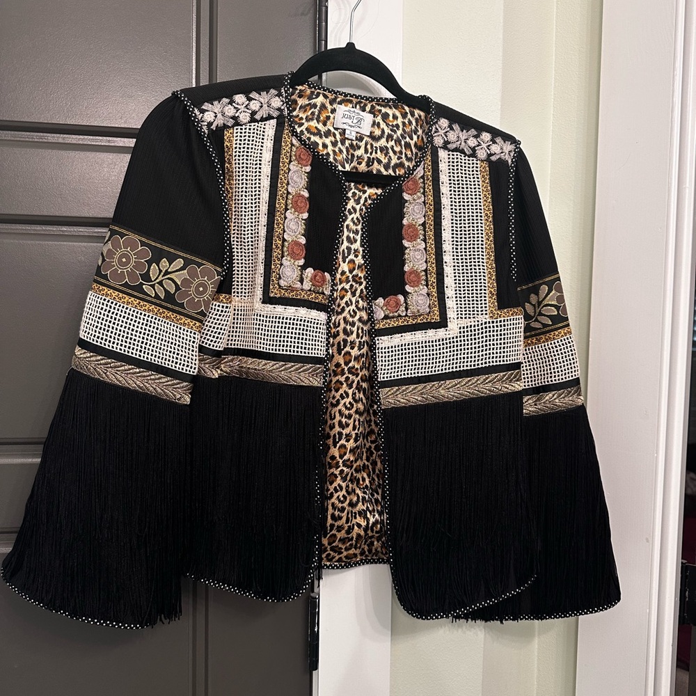 “Just B” Black and Gold Blazer with Leopard Trim